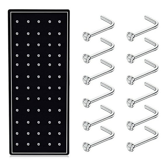 Avaner 60Pcs Hypoallergenic Nose Studs for Women Men Stainless Steel CZ Nose Piercing Jewelry L Shaped Nose Rings Bone Studs Screw Piercing 20G 1.5mm