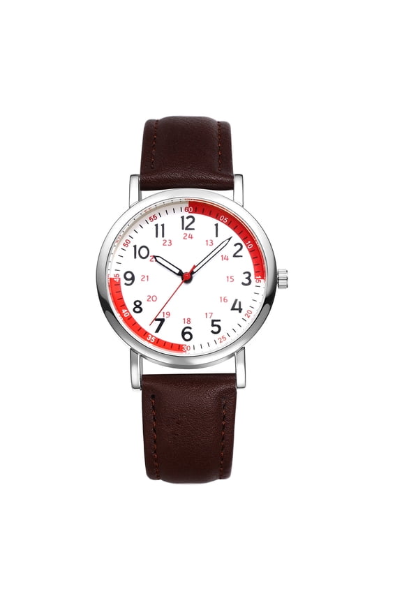 Analog Nurse Watch for Women: Round Quartz Wrist Watch with Genuine Leather Strap Clear and Legible Arabic Numeral Scale Gifts for Doctors