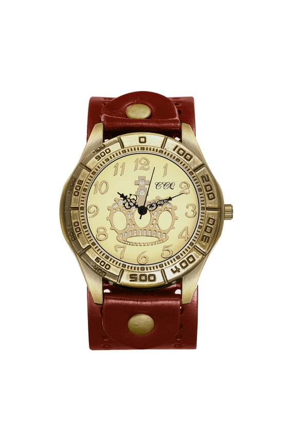 Analog Quartz Leather Strap Watch Unisex:Halloween Retro Motorcycle Watch with Large Round Dial Arabic Numeral Scale for Men Women