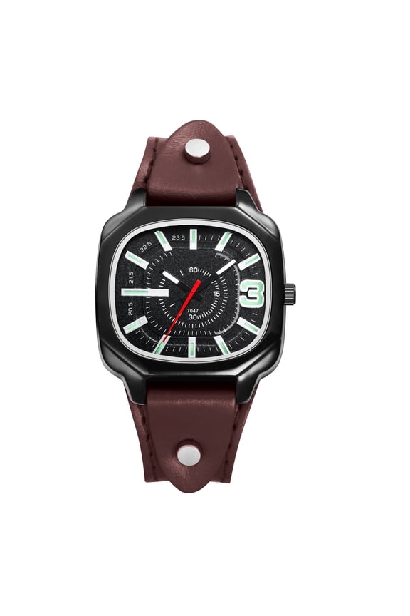 Analog Quartz Leather Strap Watch Unisex:Halloween Retro Motorcycle Watch with Large Square Dial Bar Scale Luminous Watch Hand for Men Women