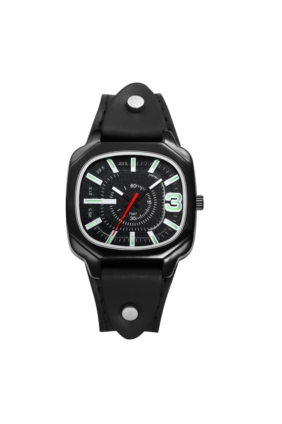 Analog Quartz Leather Strap Watch Unisex:Halloween Retro Motorcycle Watch with Large Square Dial Bar Scale Luminous Watch Hand for Men Women