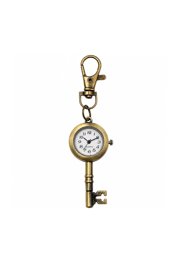 Antique Key Carabiner Pocket Watch Unisex: Steampunk Vintage Clip-On Watch for Backpack, Bronze