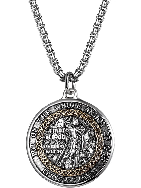 Armor Pendant Necklace: Ephesians 6:11-17 Bible Verse, Unisex Stainless Steel