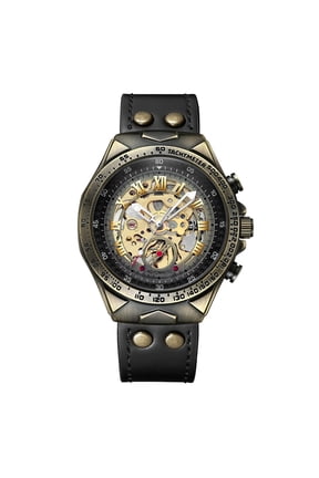 Automatic Mechanical Watch for Men: Vintage Embossed Case Roman Numeral Mechanical Dial 36-hour Power Reserve Leather Strap Watch