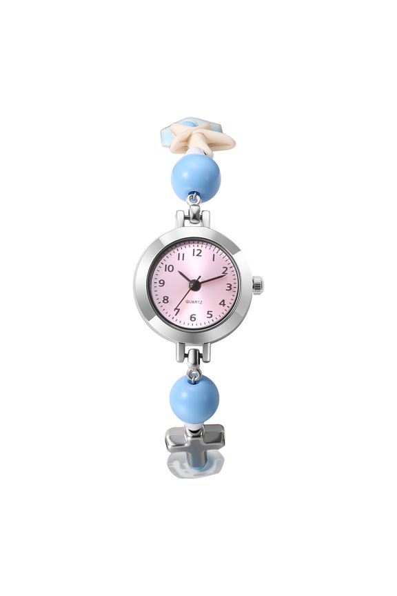 Beach Bohemian Bracelet Watch: Preppy Style Seashell Starfish Cross Beads - Arabic Numeral Sunburst Dial Analog Quartz Watch