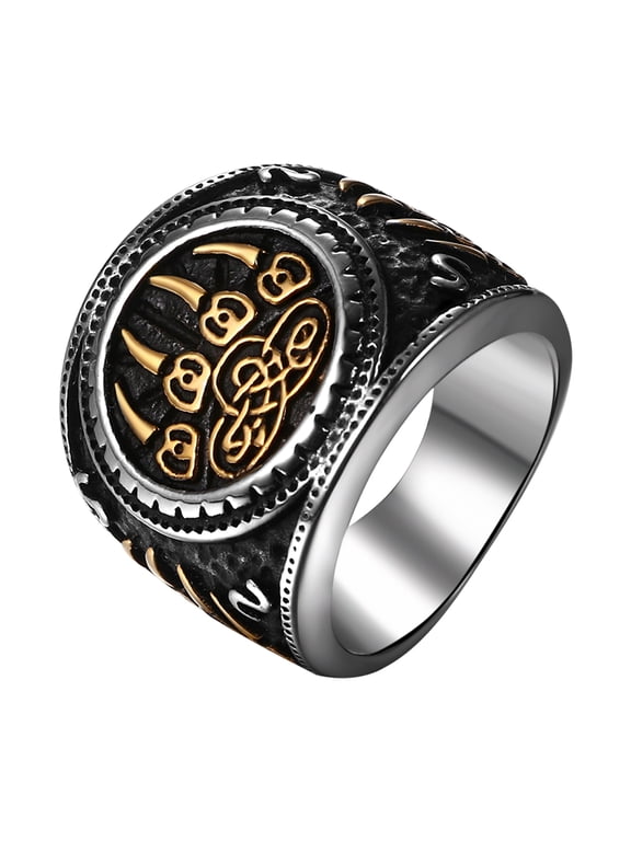 Bear Paw Viking Ring for Men Stainless Steel Norse Scandinavian Vikings Jewelry Size 7