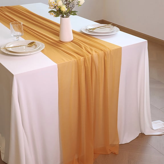 Avaner Blushing Champagne Chiffon Table Runner 10FT Sheer Wedding Table Runner 120 Inches Romantic Tulle Runner for Party Decor