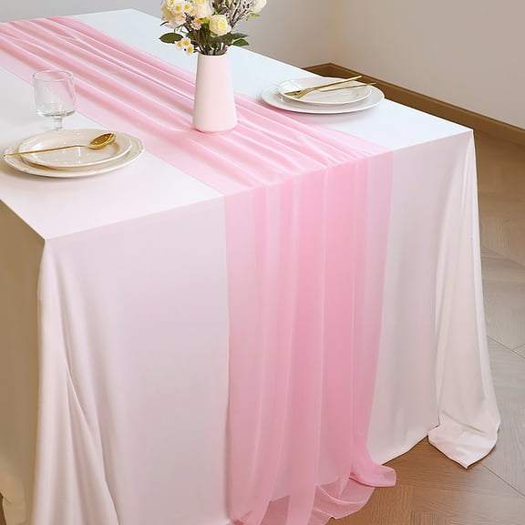 Avaner Blushing Pink Chiffon Table Runner 10FT Sheer Wedding Table Runner 120 Inches Romantic Tulle Runner for Party Decor