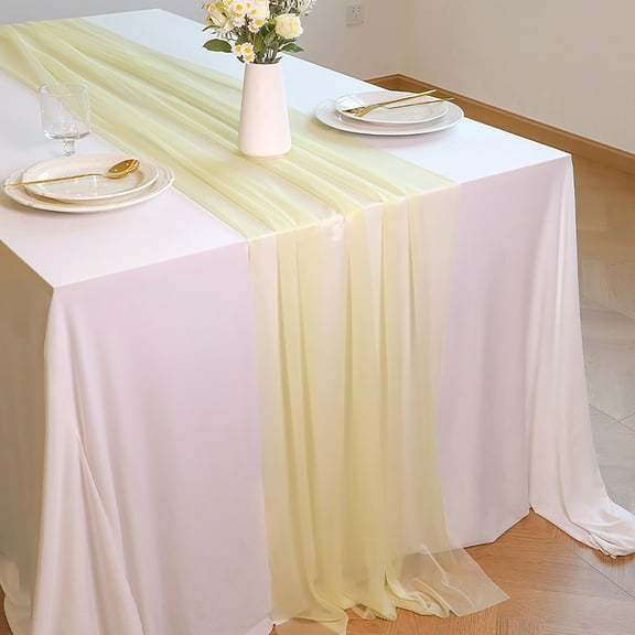 Avaner Blushing Yellow Chiffon Table Runner 10FT Sheer Wedding Table Runner 120 Inches Romantic Tulle Runner for Party Decor