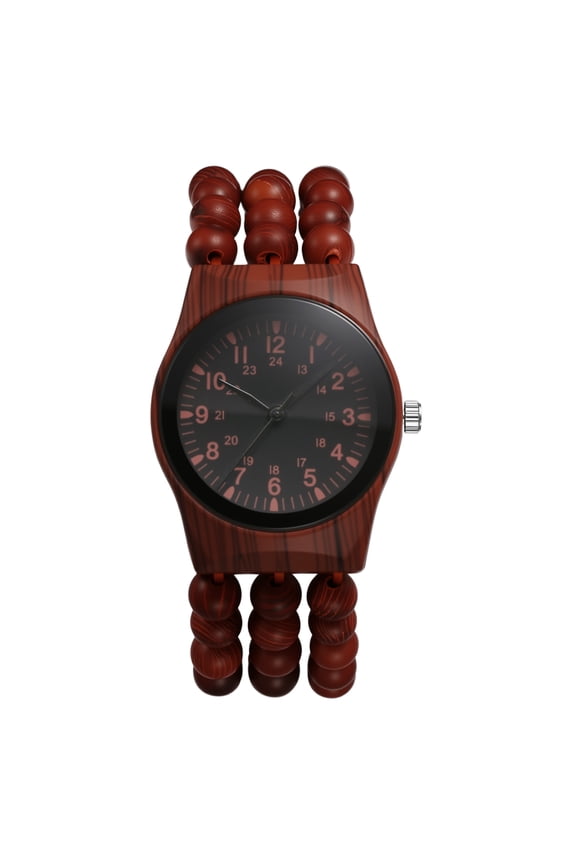 Bohemian Wooden Elastic Watch: Handcrafted Tonneau Beaded Wood Bracelet Watches with Stretch Band Analog Quartz Wristwatch for Women for Valentine's Day