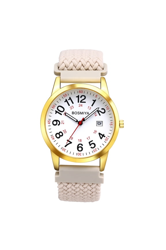Braided Elastic Strap Watch: Analog Quartz Adjustable Band Arabic Large Dial Casual Wristwatch for Men Women Easy-to-Read
