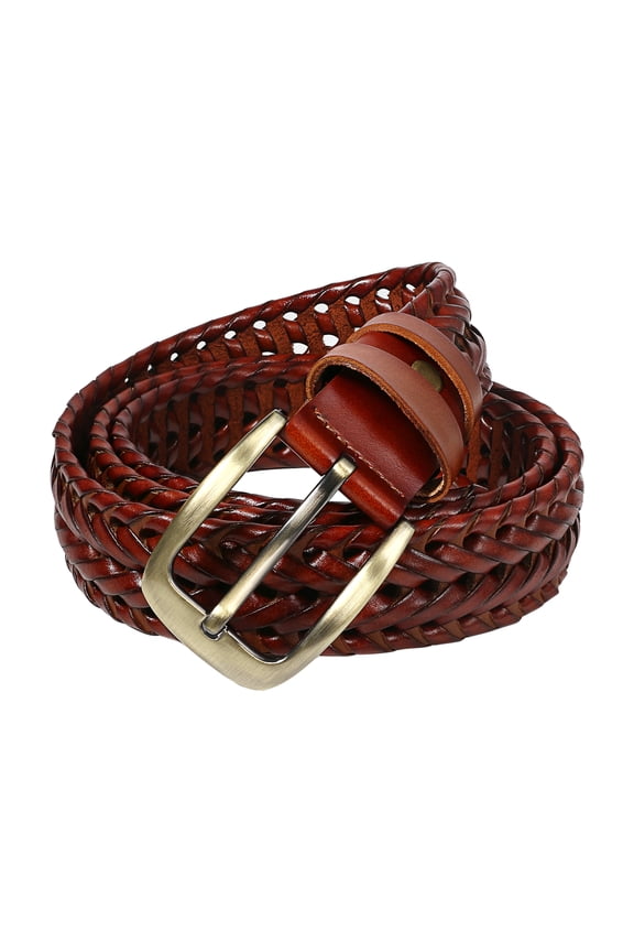 Braided Faux Leather Belt for Women Men: Vintage Woven Belt for Casual Jeans with Solid Strap Single Prong Buckle