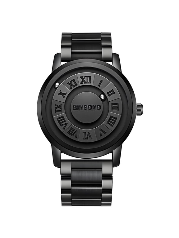 Cool Watches for Man Roman Numerals Creative Magnetic Levitation Balls Dial Waterproof Quartz Wrist Watches Stainless Steel Strap,Black