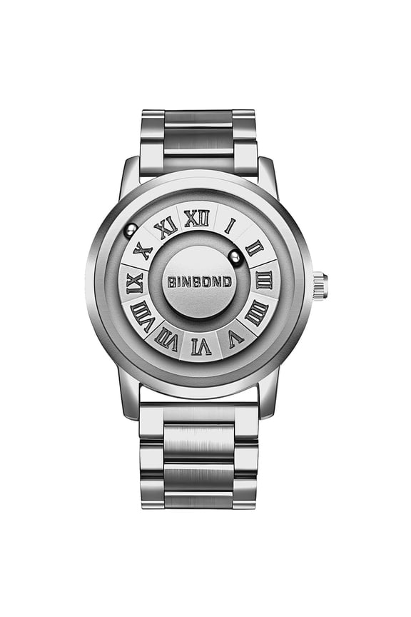 Analog Quartz Watch for Men: Roman Numeral Scale Needle-Less Ball Bearing Design Stainless Steel Strap Waterproof Watche,Sliver