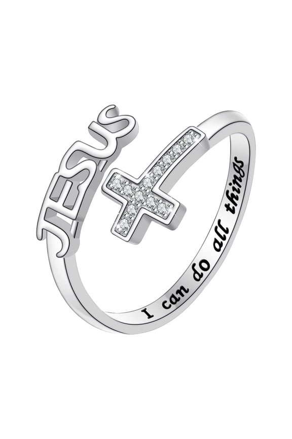 Cross Ring Copper Engraved I Can Do All Things Love Of Jesus Cross Ring Religious Jewelry for Women
