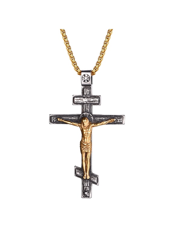 Eastern Orthodox Cross Necklace for Men Women Retro Religious Jesus Crucifix Byzantine Cross Christian Pendant Jewelry Gift