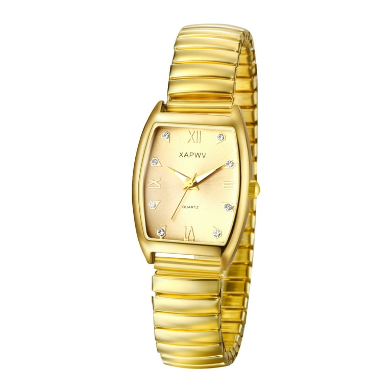 Gold Analog Women\'s Watch Easy Reader Stretch Band Avaner Stretch Strap Watch for Women:Big Dial Easy Reader  main image 2
