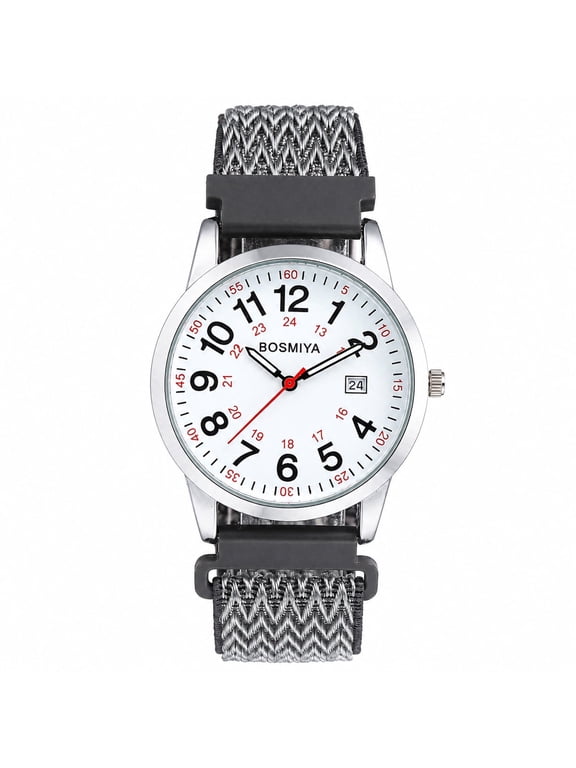 Elastic Woven Nylon Watch Women Men: Stretch Band Number Dial Calendar Stretch 24-hour Analog Quartz Round Wristwatch for Work Travel