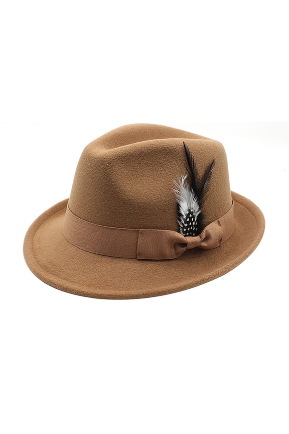 Fedora Hats for Men Women: Classic Panama Hat with Short Brim, Feather Hat with Feather - for Leisure Holiday