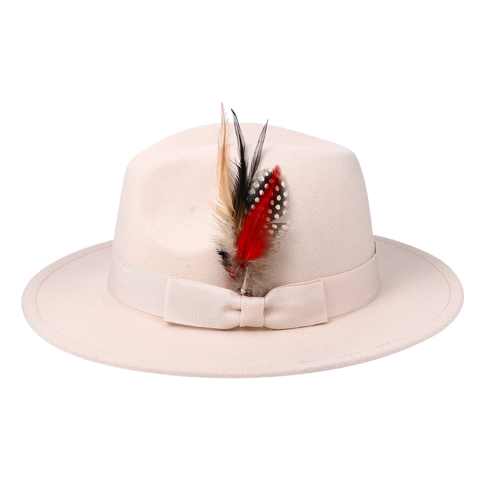 Wide Brim Felt Hat with Belt Buckle Vintage Boho Jazz Hat for Wedding Tea Party JaGely 4 Pcs Felt Hats for Women Wide Brim Felt with Belt  main image 2