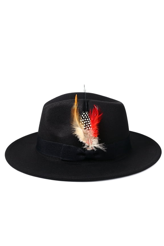 Felt Hats for Women Man Wide Brim Felt with Feather decoration Vintage Panama Boho Jazz Hat for Burning Wedding Tea Party