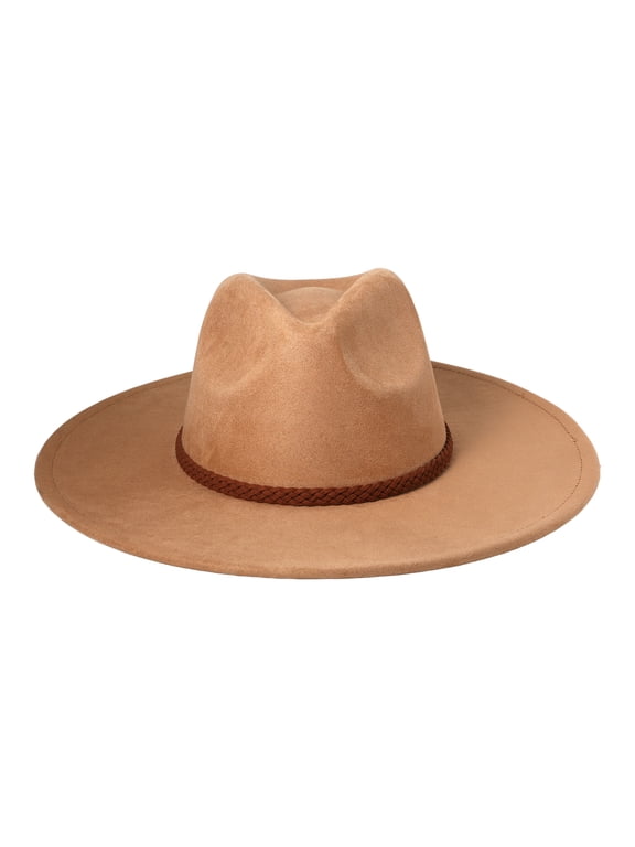 Flat Brim Fedora Hat for Women Men: Vintage Wide Brim Suede Felt Cap for All Seasons