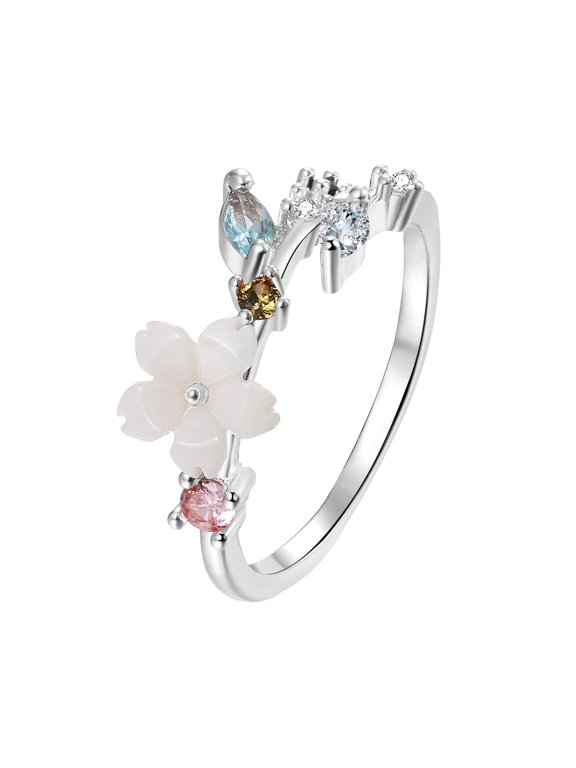 Flower Rings for Women: Colourful Floral Statement Ring Promise Engagement Adjustable Open Band Friendship Promise Fashion Jewelry Gifts