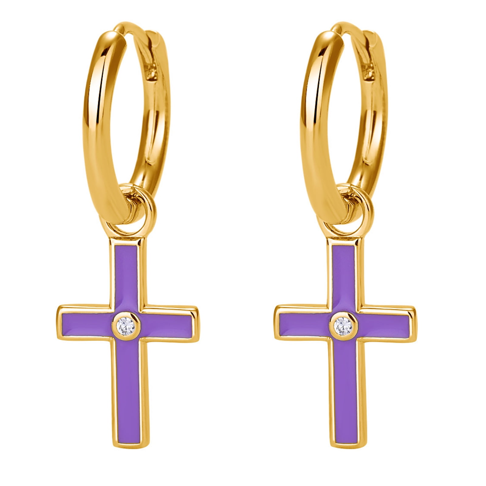 Gold Cross Huggie Earrings For Women - 14K Gold Plated Hoops With Sparkling Zirconia, Hypoallergenic Dangle Earrings, Perfect Gift For Girls & Ladies