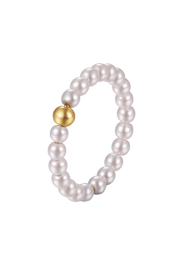 Gold Imitation Pearl Rings for Women: Dainty Stainless Steel Stackable Beaded Pearl Ring Stacking Statement Promise Wedding Band Birthday Jewelry Gifts