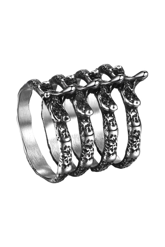 Gothic Punk Spine Skeleton Ring Bone Stainless Steel Rings for Men Women Biker Jewelry Gift