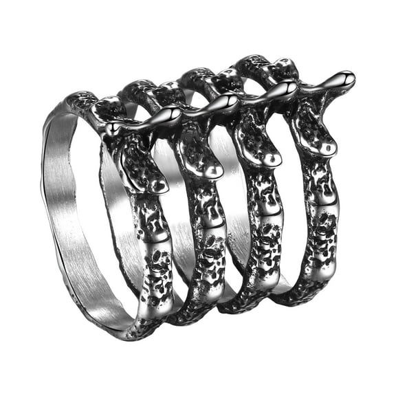 Avaner Gothic Punk Spine Skeleton Ring Bone Stainless Steel Rings for Men Women Biker Jewelry Gift