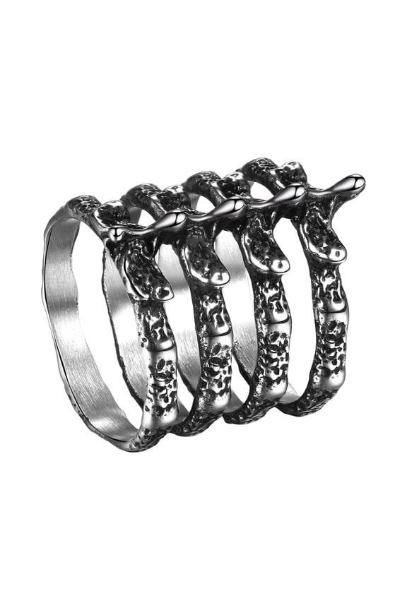Gothic Punk Spine Skeleton Ring Bone Stainless Steel Rings for Men Women Biker Jewelry Gift