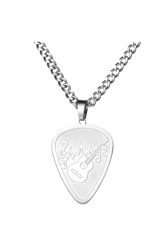 Guitar Pick Necklace for Men & Women, Stainless Steel/Gold/Sliver Music Jewelry Personalized Guitar Picks Pendant with 23.62 Inch Chain