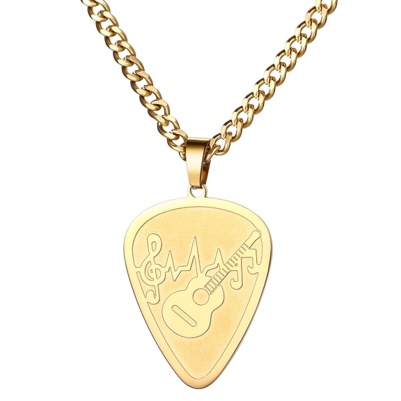 Avaner Guitar Pick Necklace for Men & Women, Stainless Steel/Gold/Sliver Music Jewelry Personalized Guitar Picks Pendant with 23.62 Inch Chain