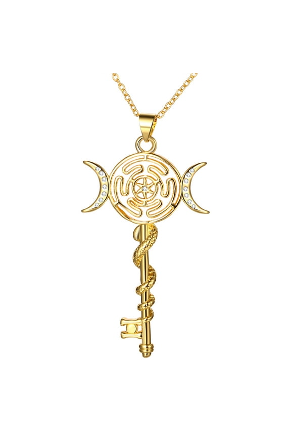 Hekate Necklace Triple Moon Goddess Pendant Wheel of Hecate Necklace Stainless Steel Goddess Symbol Magic Jewelry Gifts for Men Women