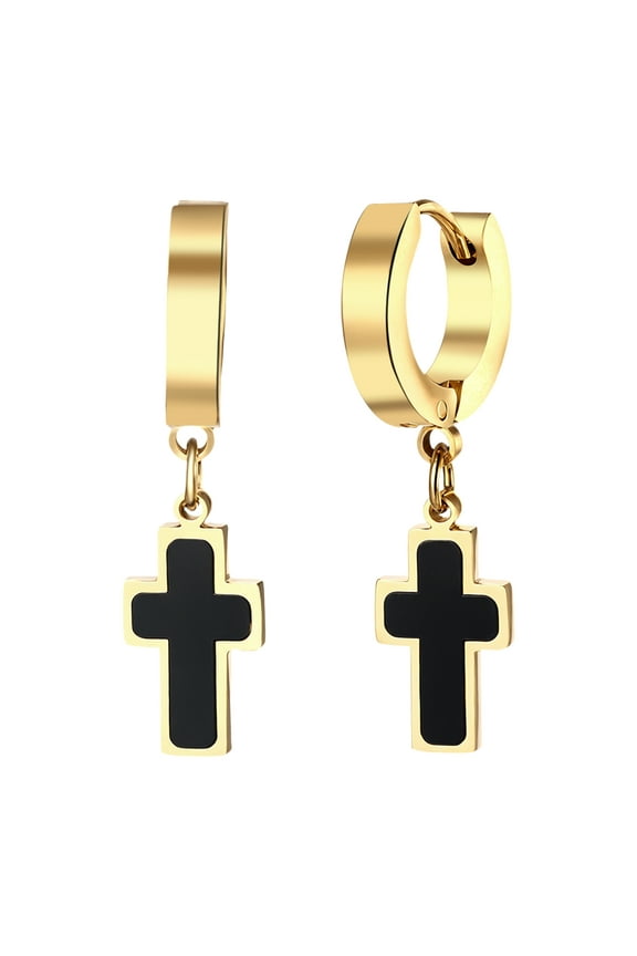 Hoop Hinged Dangle Cross Earrings Unisex Punk Earrings Hoop Earring and Stud Earring for Men and Women