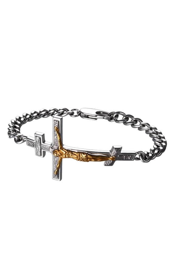 Jesus Christ Crucifix Cross Bracelet: Stainless Steel Jesus Orthodox Cross Link Chain Bracelets Religious Christian Prayer Jewelry Gifts for Mens Womens