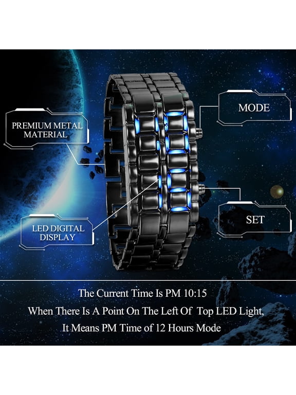 LED Lava Watch for Men Women Square Digital Faceless Metal Wristwatches