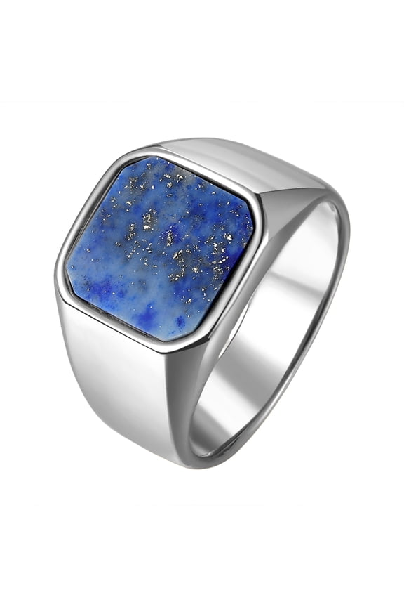 Lapis Lazuli Signet Ring: Men's Gold Stainless Steel Seal Ring with Natural Stone, Waterproof & Tarnish Resistant Jewelry for Men