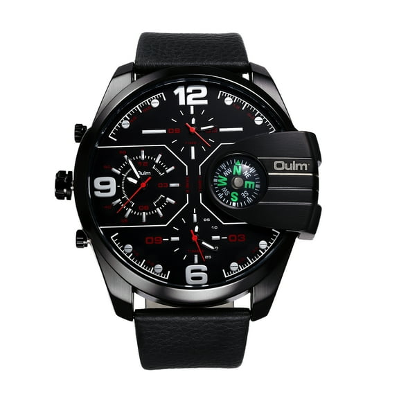 Avaner Leather Three Eyes Watch for Men: Quartz Triple Movement Sports Multi Time Zone Large Dial Easy Read PU Strap Compass Decoration Analog Outdoor Wristwatch