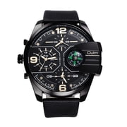 Avaner Leather Three Eyes Watch for Men Quartz Triple Movement Sports Multi Time Zone Large Dial Easy Read PU Strap Compass Decoration Analog Outdoor Wristwatch