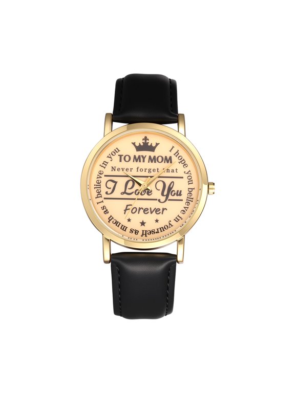 Leather Watch for Women: to My Mom Analog Quartz Wristwatch with Inspirational Message for Birthday Christmas Graduation