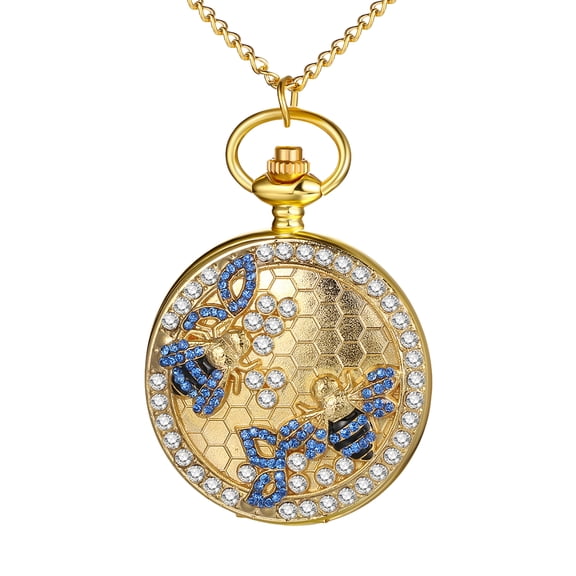 Avaner Luxury Men's Pocket Watch: Analog Quartz Sweater Chain Strap with Arabic Numerals and Full Bee Honeycomb Decoration