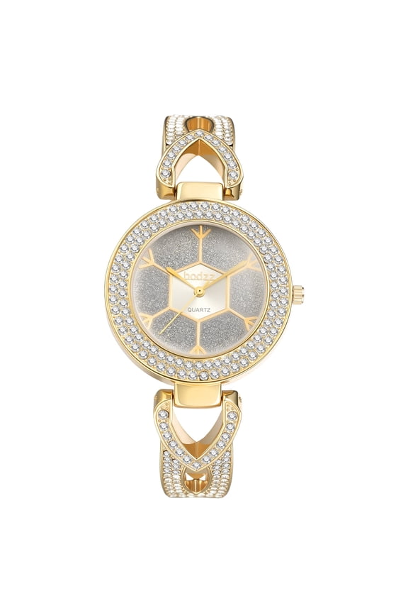 Luxury Stainless Steel Watches for Women: Sparkly Snowflake Design Chunky Bracelet Imitation Diamond Analog Quartz Round Watch