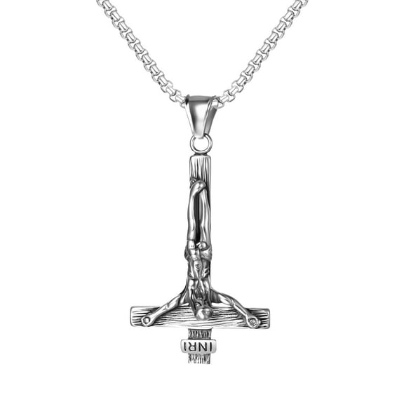 Avaner Men Crucifix Cross Pendant with Chain Baptism Christian Jewelry Stainless Steel Sliver Antique Jesus Necklace, Gift Packed,Length 24"