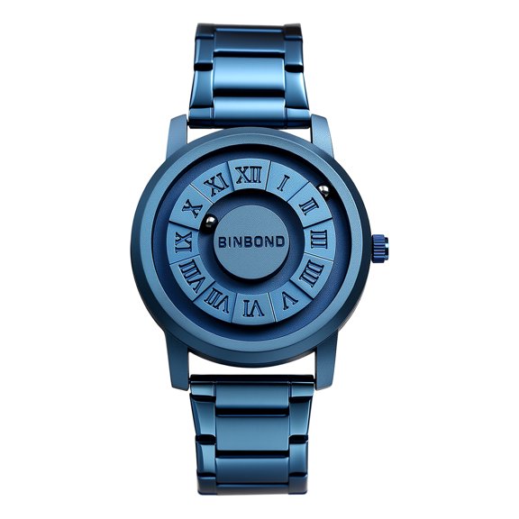 Avaner Men Magnetic Quartz Watch: Black 3 ATM Waterproof No Lens Design Roman Numeral Dial Stainless Steel Band Futuristic Ball Pointer Concept Detachable Strap Wristwatch for Valentine's Day