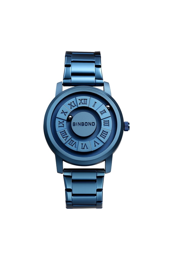 Men Magnetic Quartz Watch: Black 3 ATM Waterproof No Lens Design Roman Numeral Dial Stainless Steel Band Futuristic Ball Pointer Concept Detachable Strap Wristwatch for Valentine's Day