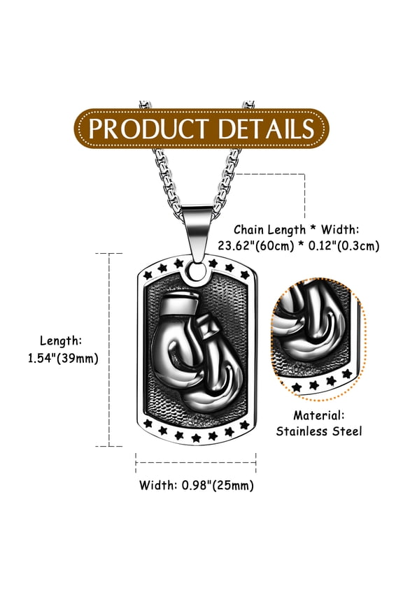 Men Punk Stainless Steel Boxing Glove Chain Pendant Necklace,Punk Boxing Chain,Goth Boxing Glove Charm Pendant Necklace,Stainless Steel Necklace for Men Women