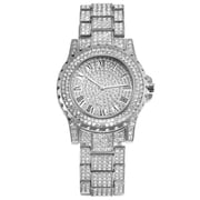 Avaner Men Quartz Watches Roman Numerals Stylish Full Rhinestones Dial Rhinestones Strap Round Watch Stainless Steel Wristwatch