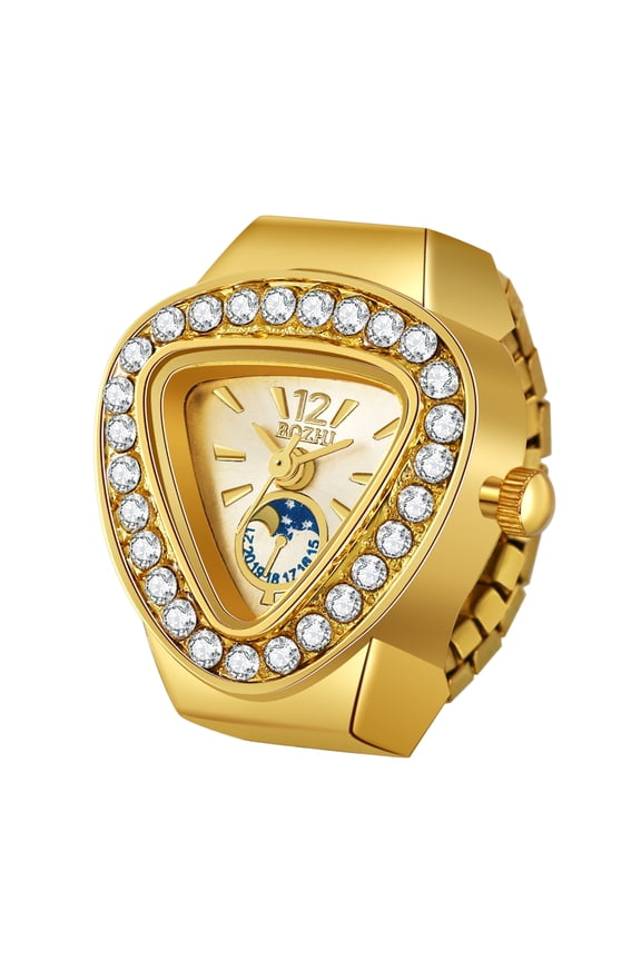 Men Women Elastic Band Finger Watch: Glitter Heart-shaped Simple Dial Quartz Ring Stretch Strap Watches for Mother's Day